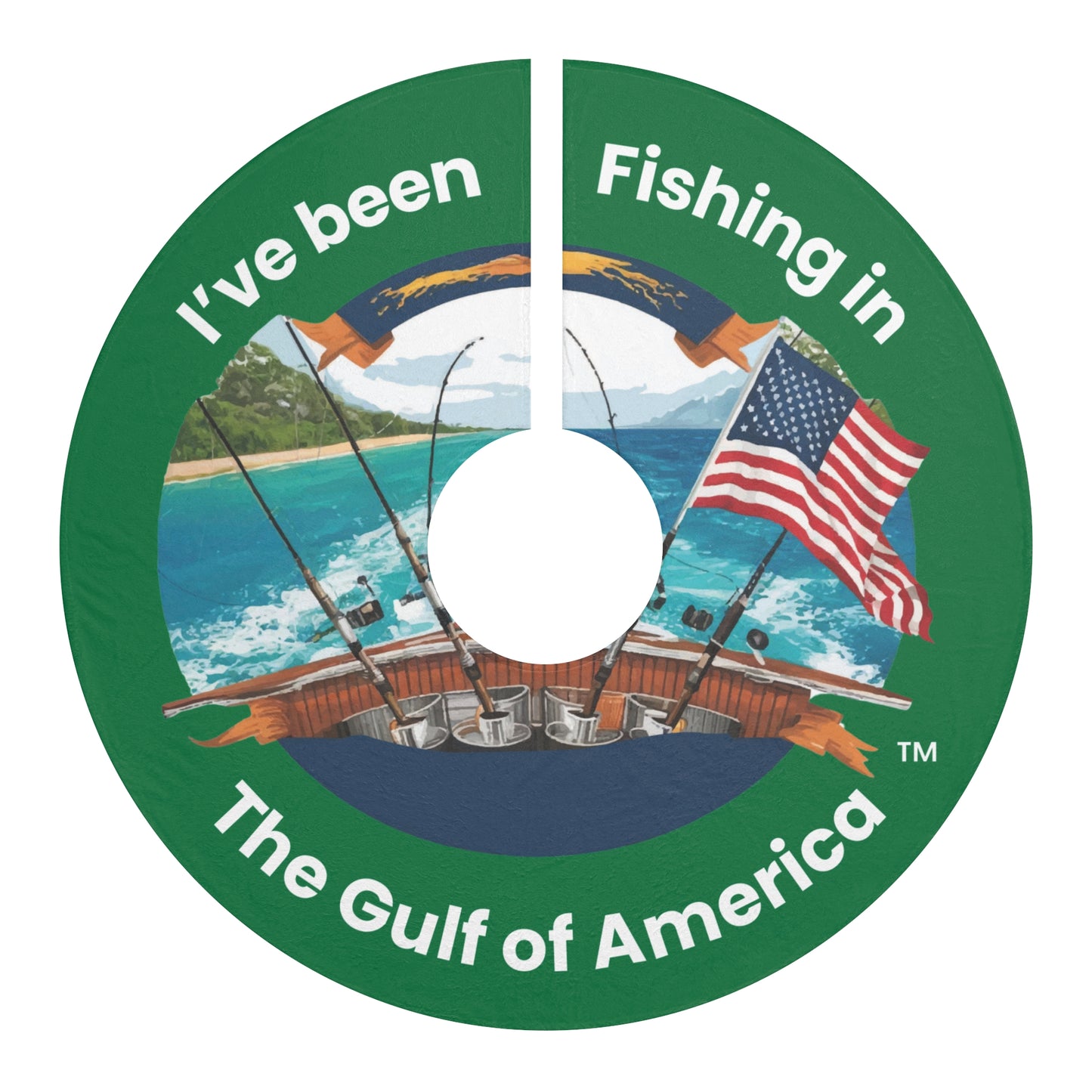 Green Coastal Christmas Tree Skirt – I’ve Been Fishing the Gulf of America | Bayou Tiger