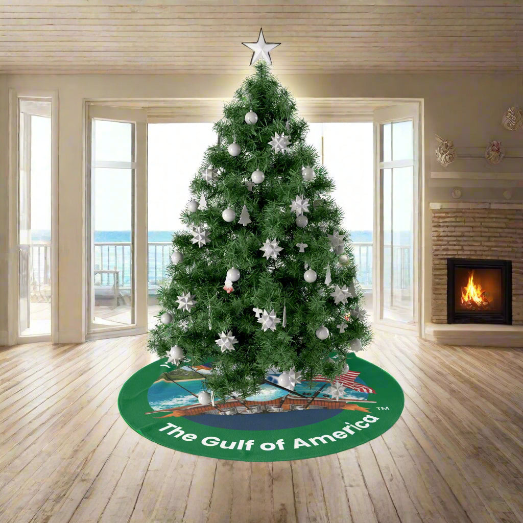 Green Coastal Christmas Tree Skirt – I’ve Been Fishing the Gulf of America | Bayou Tiger