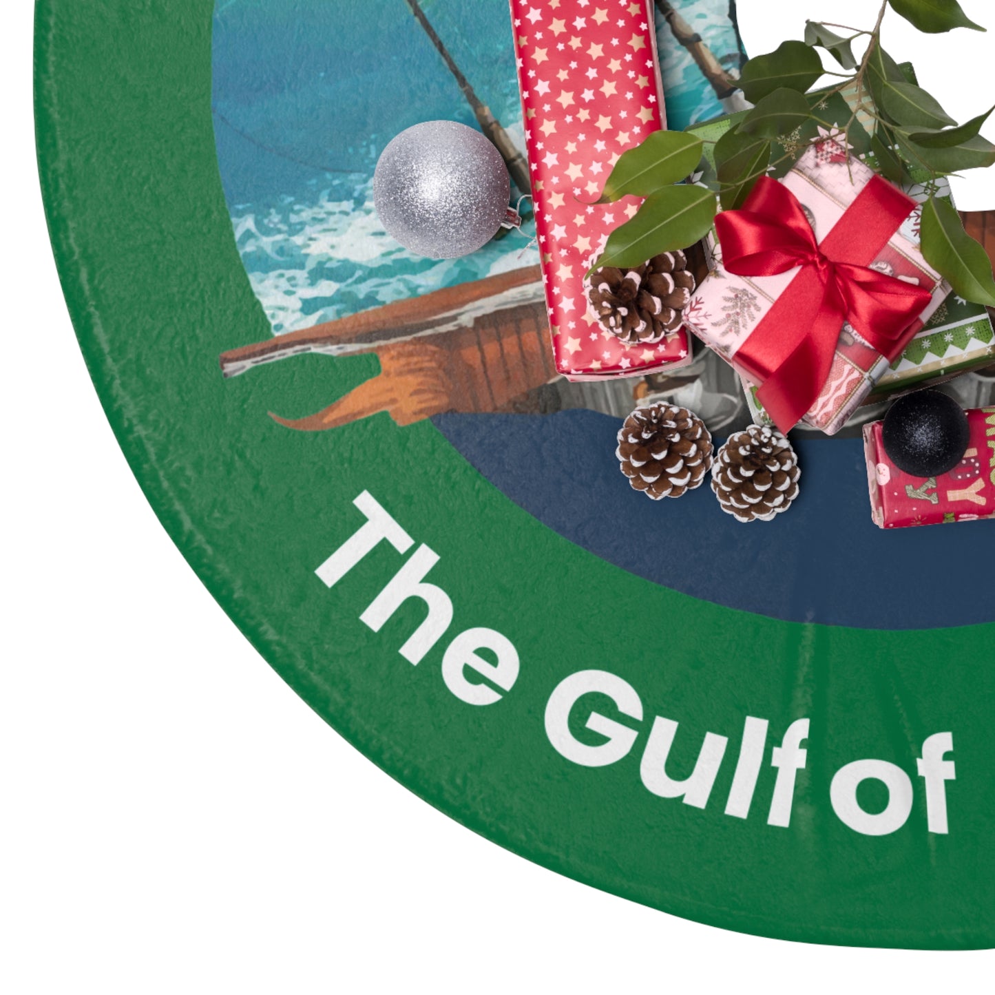 Green Coastal Christmas Tree Skirt – I’ve Been Fishing the Gulf of America | Bayou Tiger