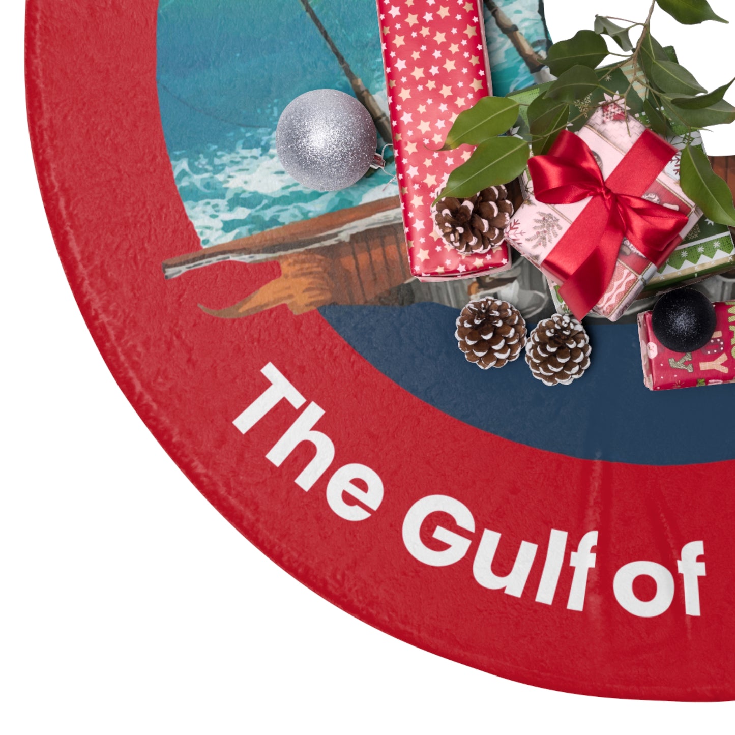 Red Coastal Christmas Tree Skirt – I’ve Been Fishing the Gulf of America | Bayou Tiger