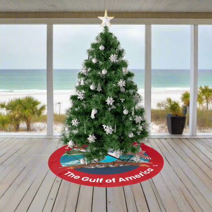 Red Coastal Christmas Tree Skirt – I’ve Been Fishing the Gulf of America | Bayou Tiger